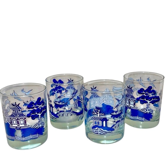 Johnson Brothers Willow Blue 10oz Double Old Fashioned England Vintage Set of 4 - Picture 2 of 7